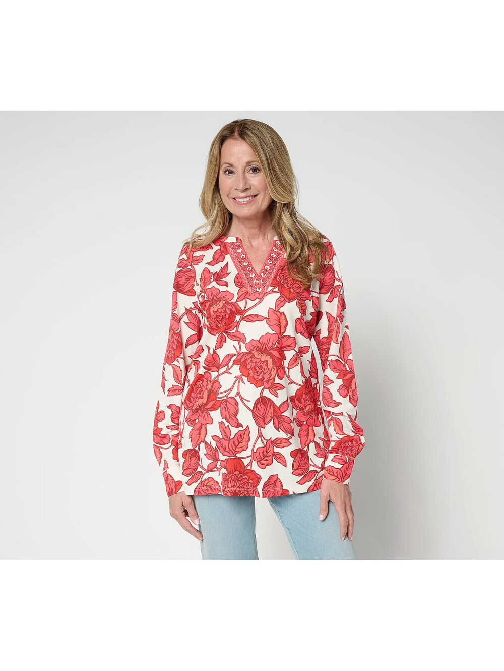 Belle by Kim Gravel Petite Cabana Knit Floral Serenity Tunic French,LP #902i
